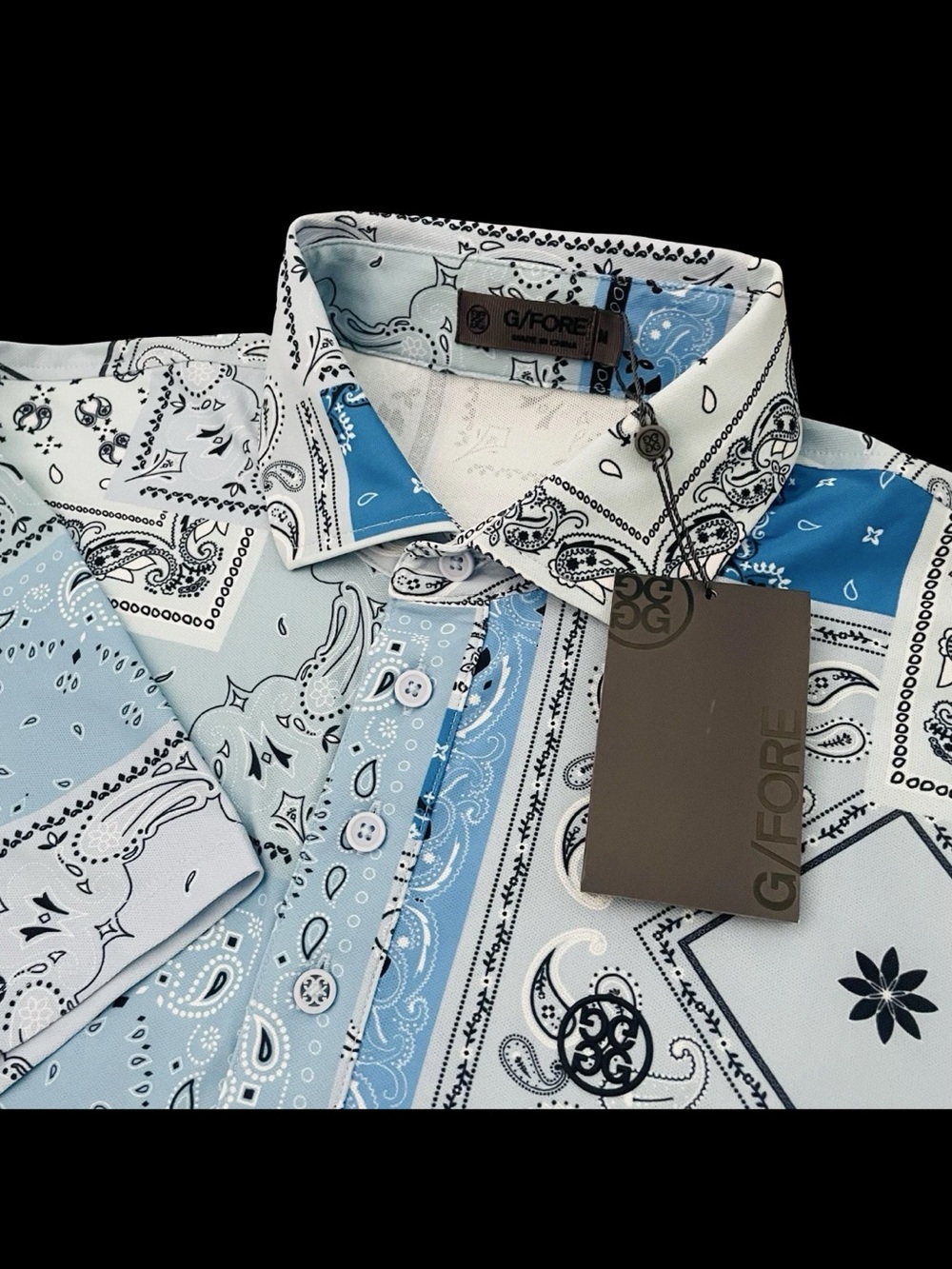 G/Fore Short Sleeve Paisley Print Golf Mesh Polo Shirt Size Medium $120
